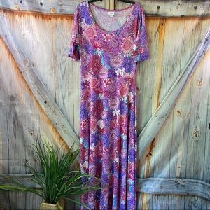 NWOT Lularoe Floral Ana Dress Stretchy Short Sleeve Maxi 2XL